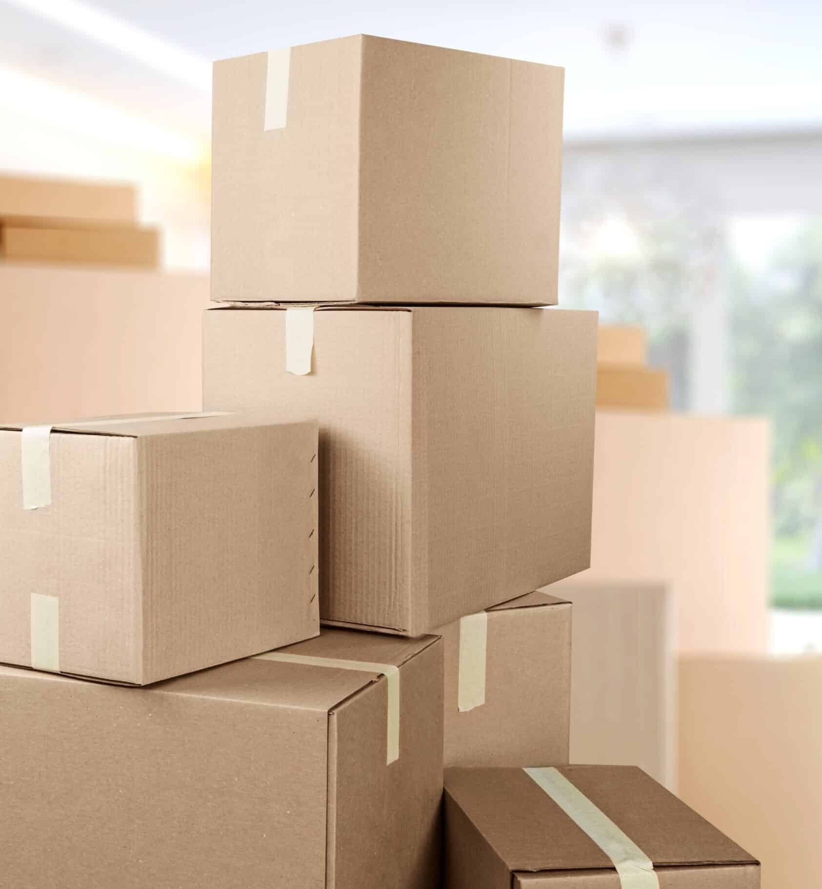 Cardboard boxes in room, move out concept